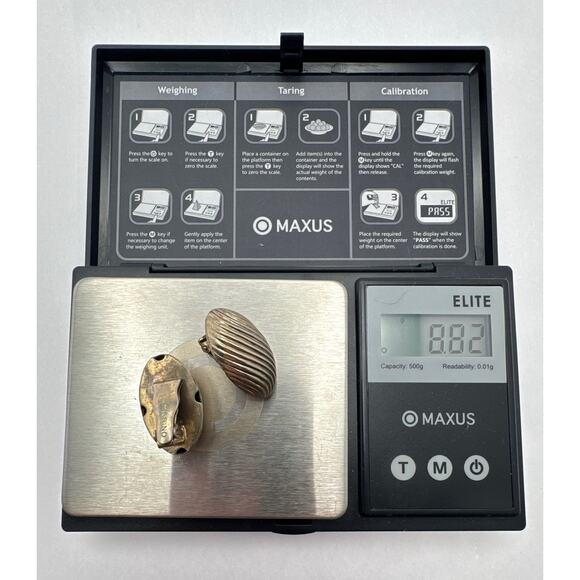 Vintage 50s MARINO Silver Tone Ribbed Dome Clip On Earrings Mid Century - Picture 8 of 9